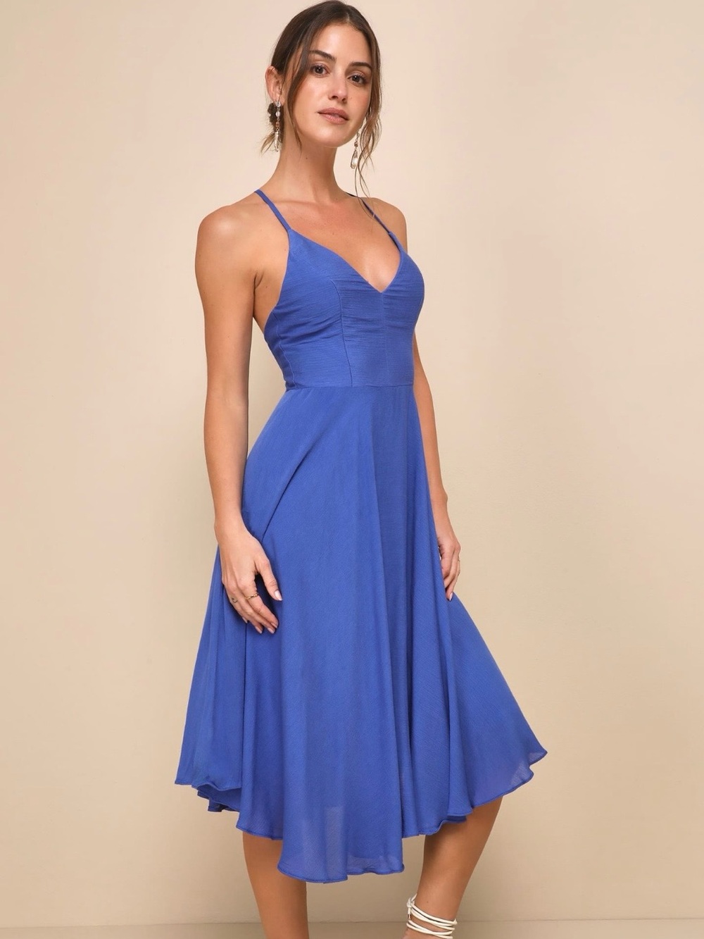 Lulus Troulos Royal Blue Lace-up Midi Dress - Size Medium